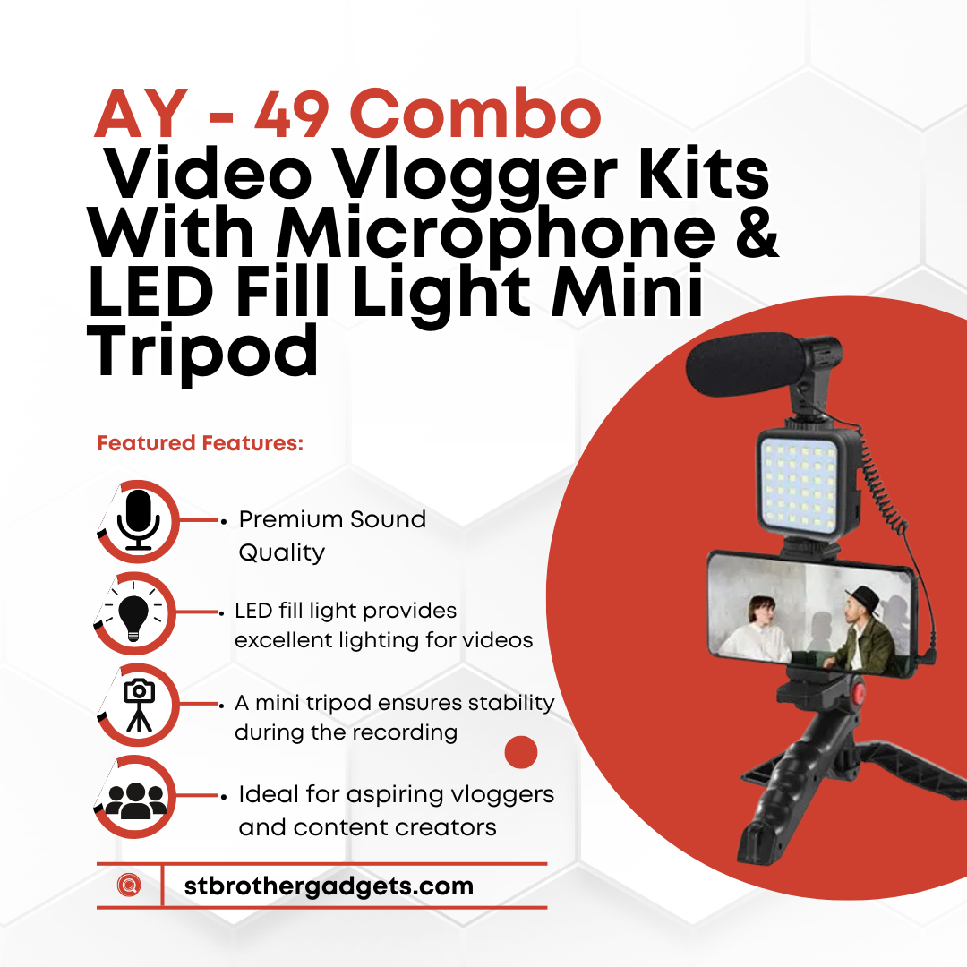 AY-49 Video Vlogger Kits With Microphone & LED Fill Light Mini Tripod